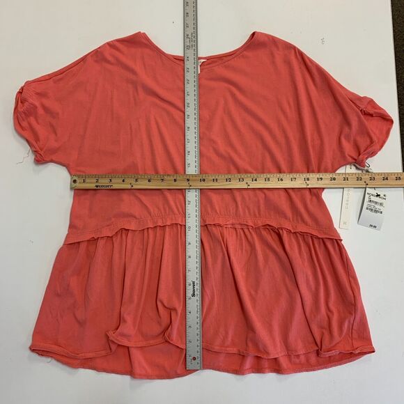 Caslon Peplum Shirt Womens XS Extra Small Salmon Pink Mid Sleeve Flowy Stretch - Picture 6 of 10